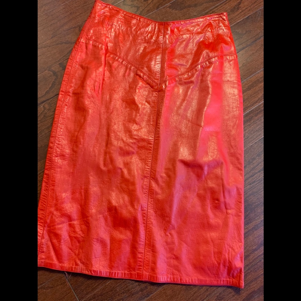 Red Genuine Leather Skirt